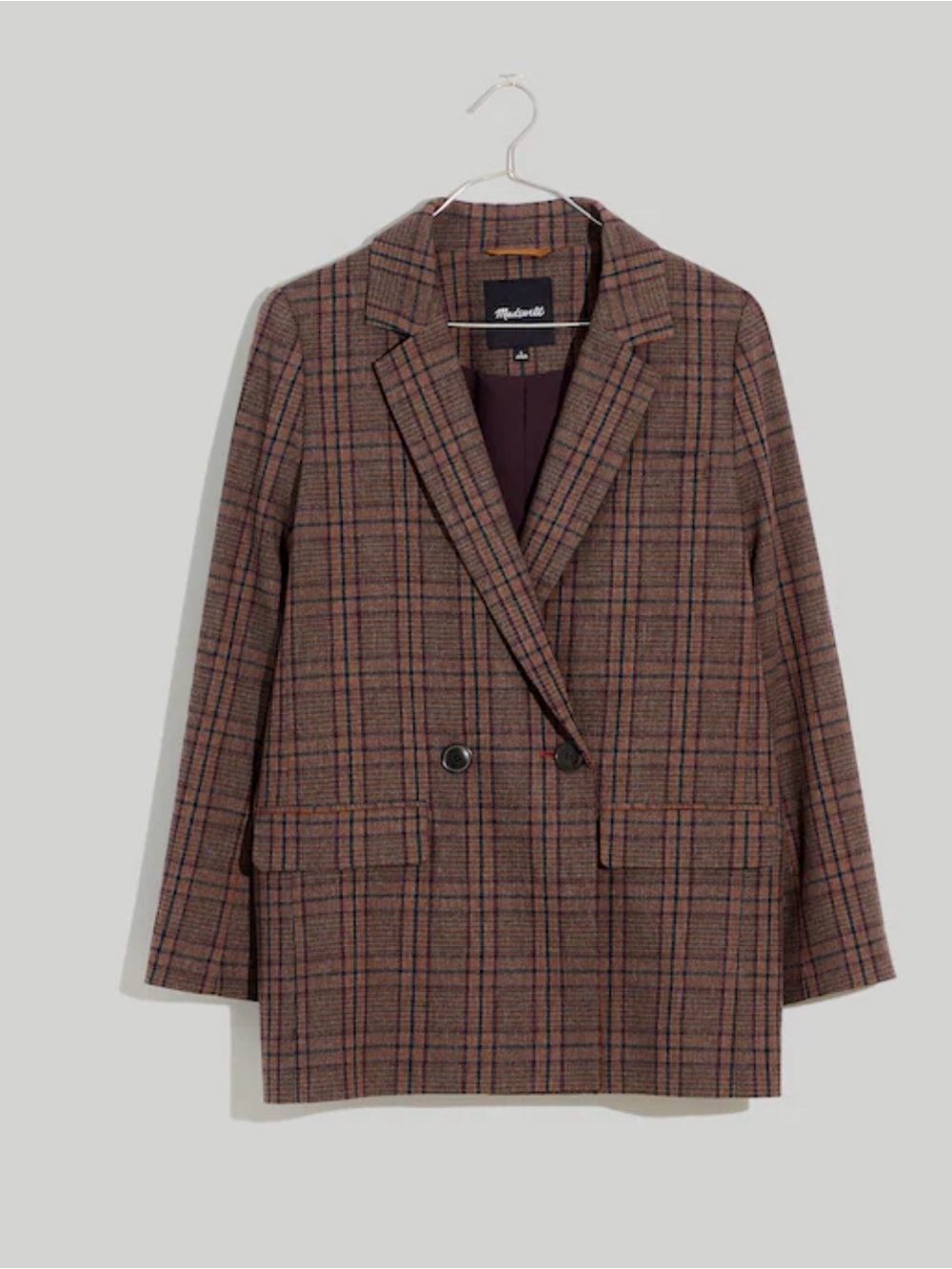 Madewell Caldwell Hedden Plaid Double-Breasted Blazer Brown Fall Jacket